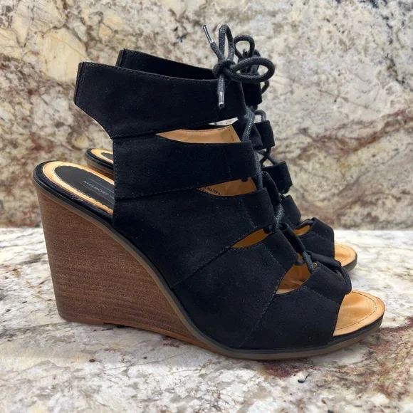 Melrose and Market • Black Suede Tie Up Wedges Size 9 - Picture 1 of 9